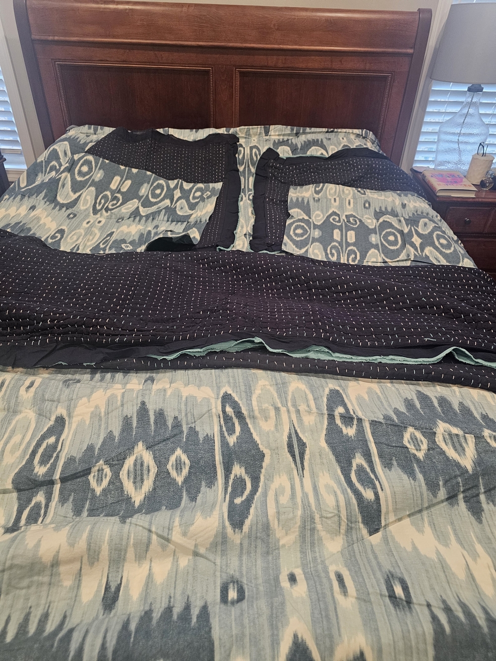 Pottery Barn Teal and Navy Ikat Duvet Cover